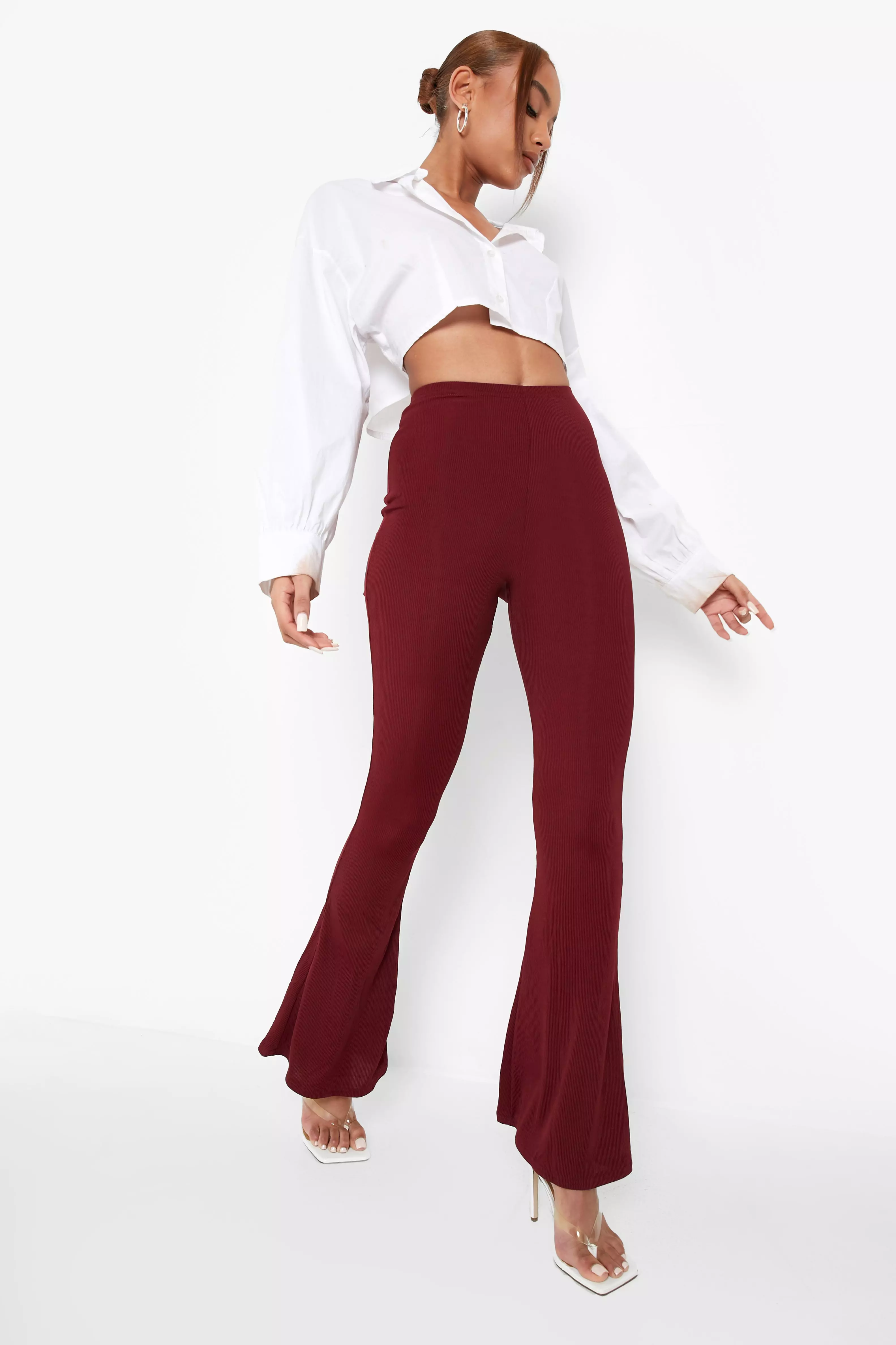 Burgundy best sale flared trousers