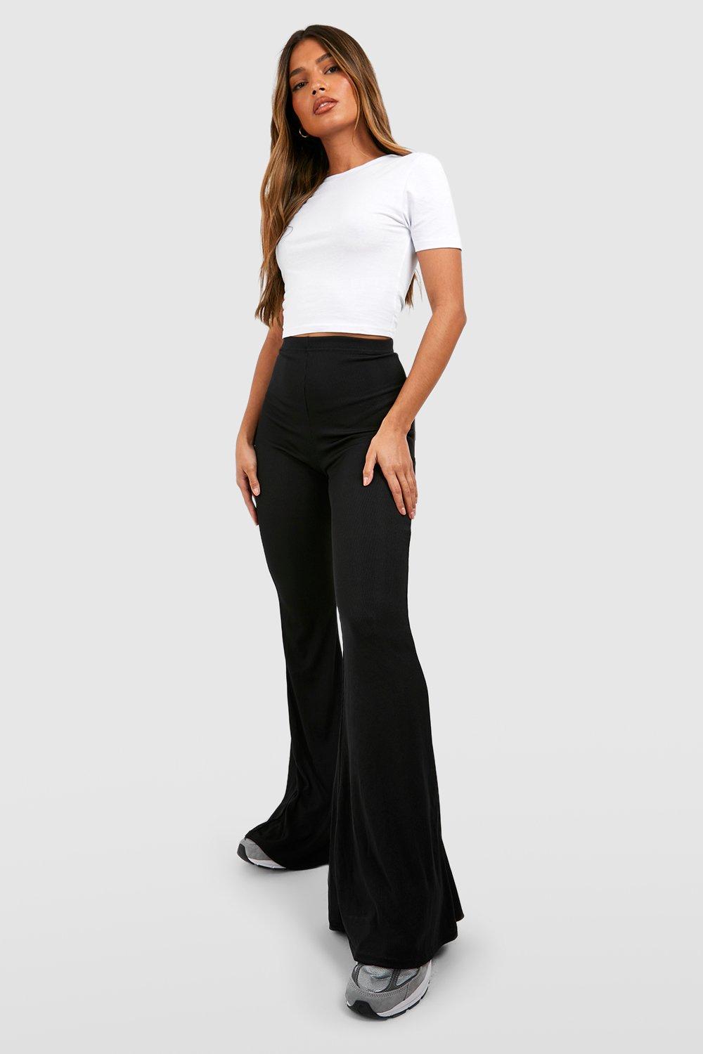 Basics High Waisted Ribbed Skinny Flared Trousers