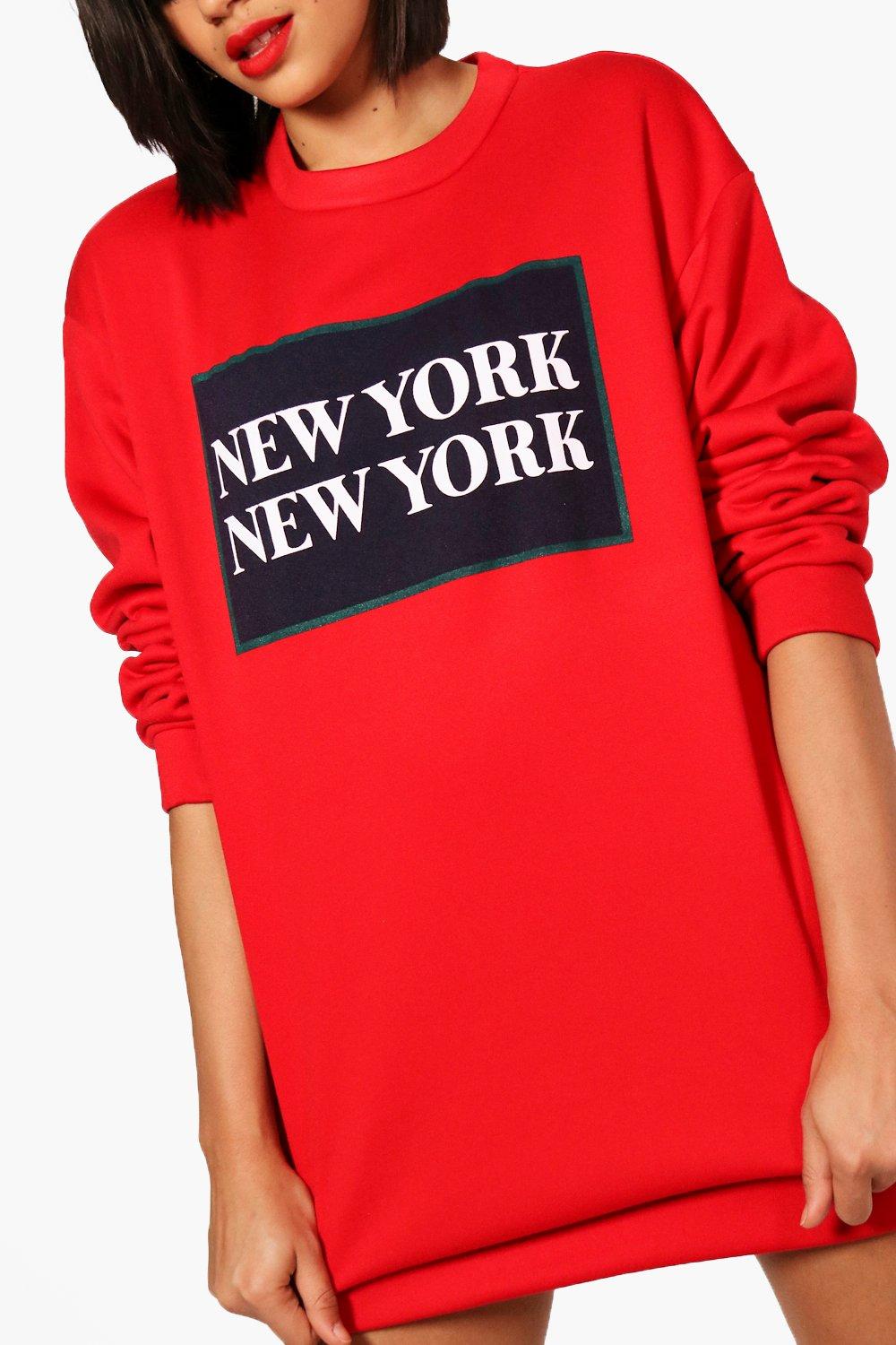 boohoo Plus Brooklyn New York Printed Sweat Dress - Black - Size 16