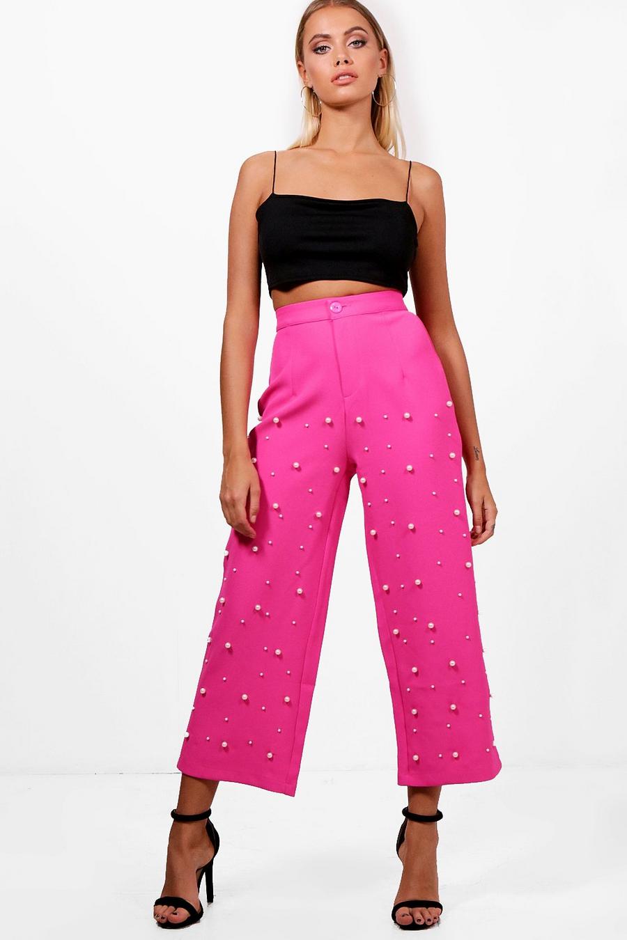 Pink Charlotte Woven All Over Pearl Embellished Culotte image number 1