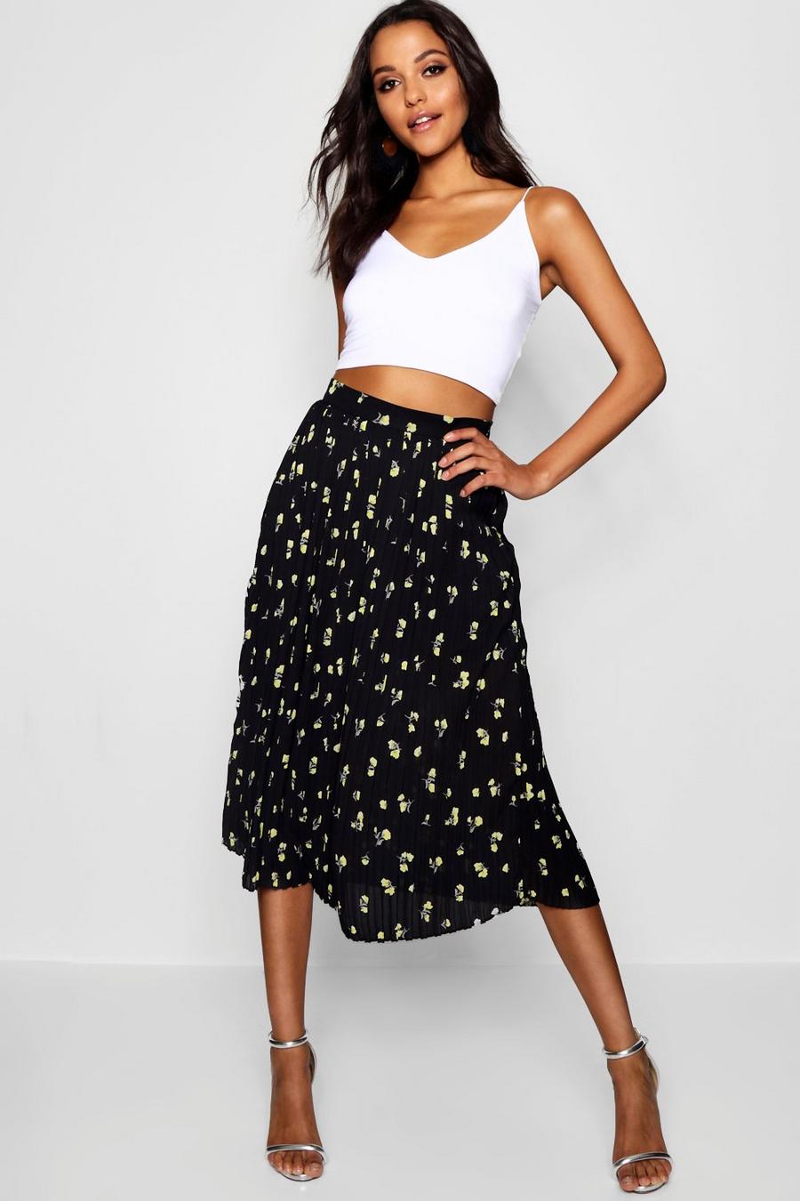 Woven Floral Pleated Midi Skater Skirt image number 1