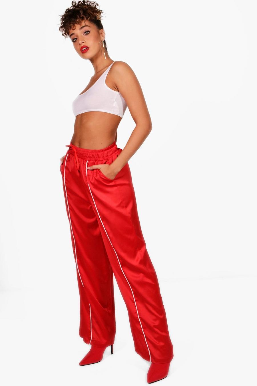 Fire red Sateen Wide Leg Woven Sports Trouser image number 1