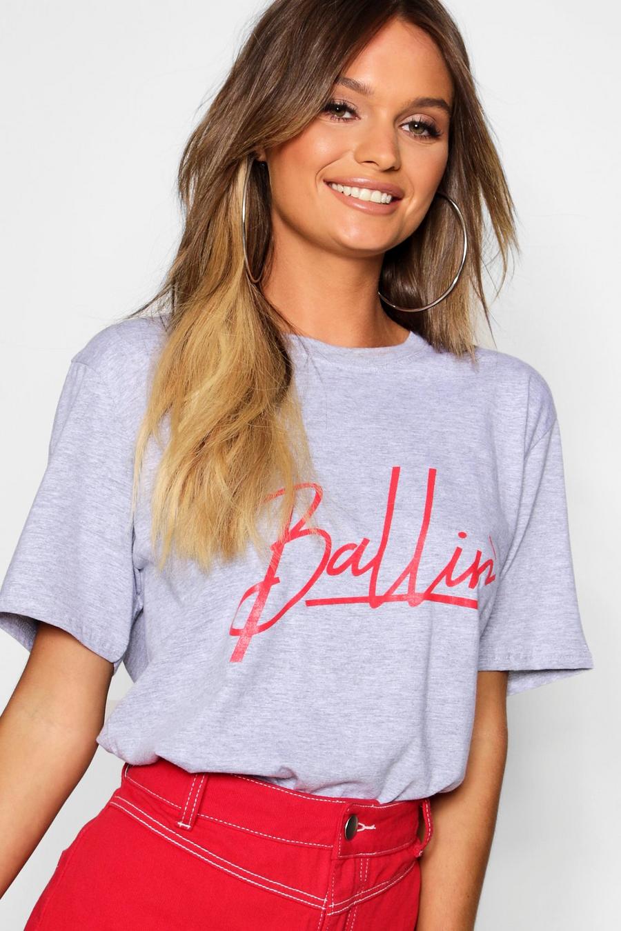 Camiseta extragrande con eslogan “Ballin”, Marga gris image number 1