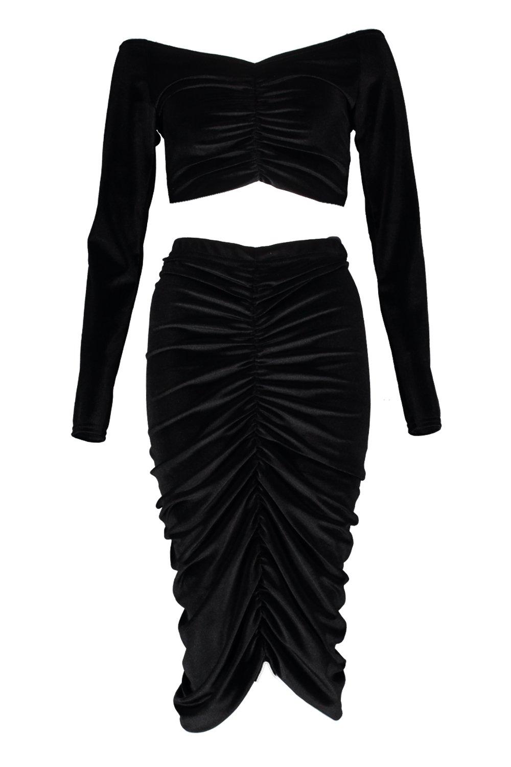 Taylor Velvet Ruched Crop and Midi Skirt Set