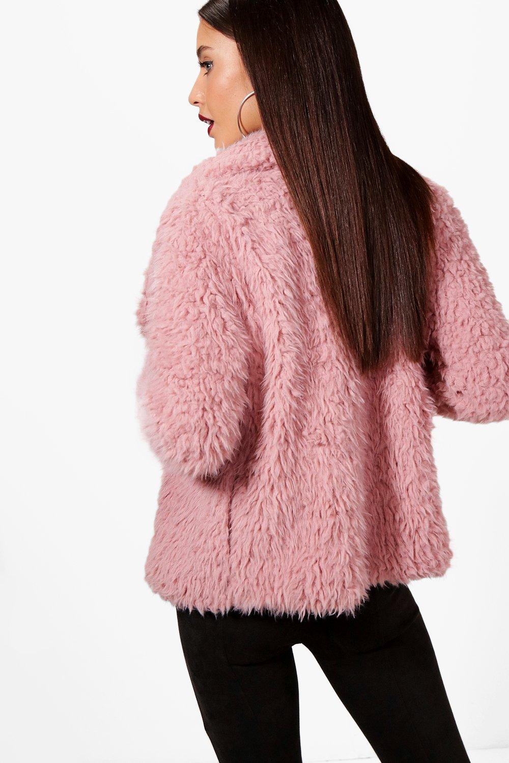 River Island faux fur jacket in light pink