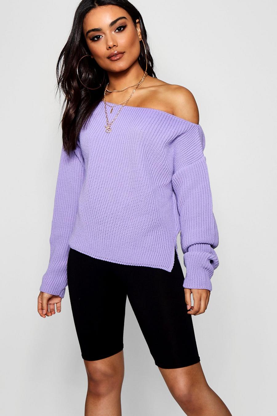 Lilac Off The Shoulder Slouchy Sweater image number 1