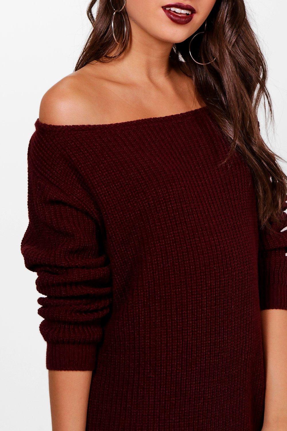 Women s Off The Shoulder Slouchy Jumper Dress Boohoo UK