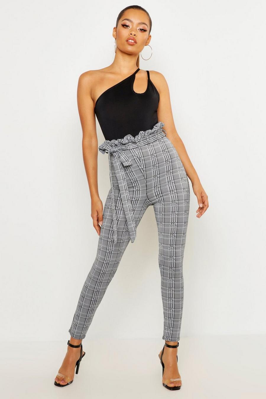 Charcoal grey Check Paperbag Tie Waist Trousers