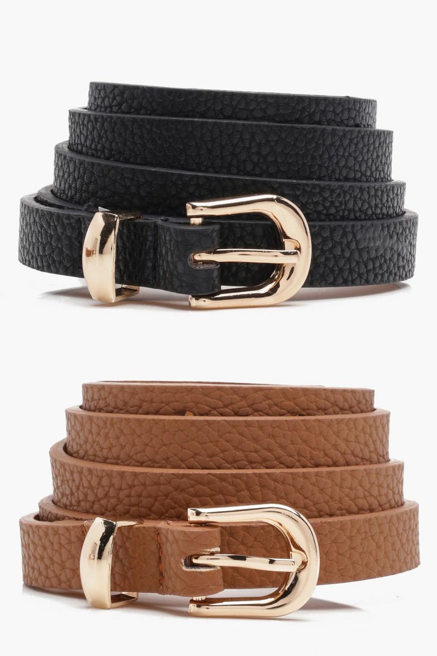 Tan marrón Basic Skinny Belts 2 Pack