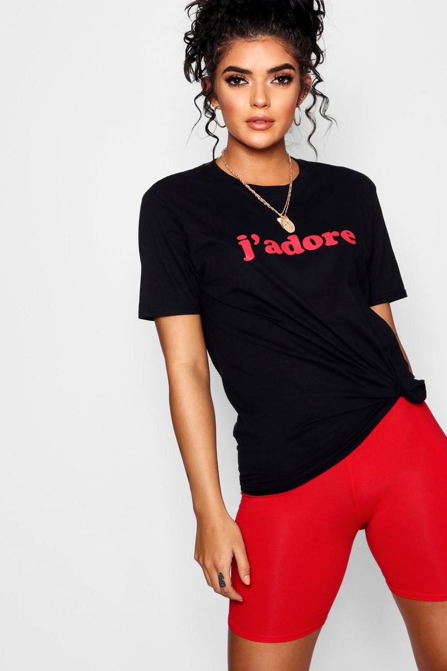 T-Shirt mit „J'adore“-Slogan, Schwarz image number 1
