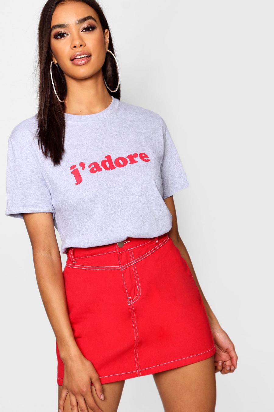 T-Shirt mit „J'adore“-Slogan, Grau meliert image number 1
