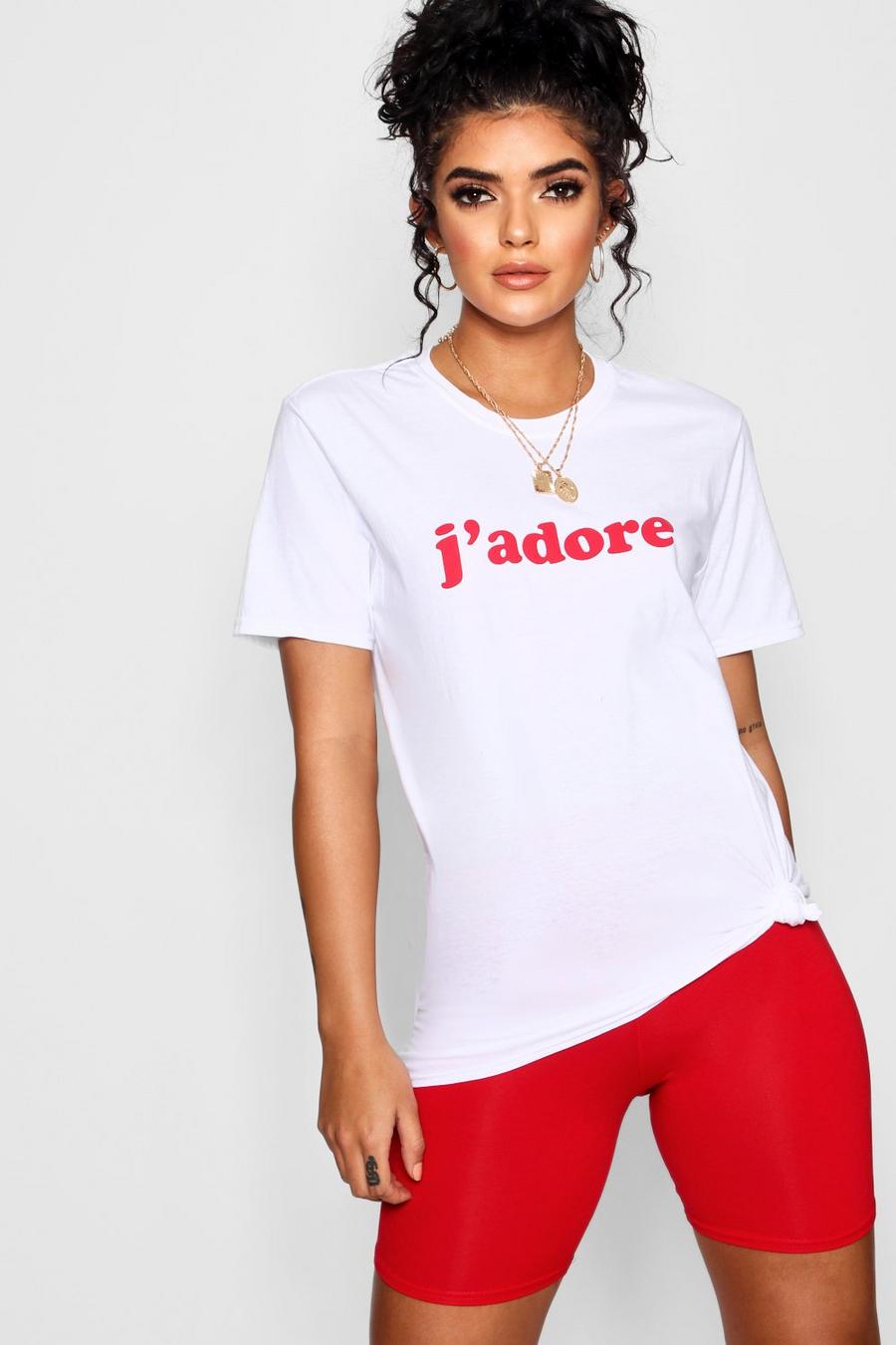 Camiseta con eslogan “J’adore”, Blanco image number 1