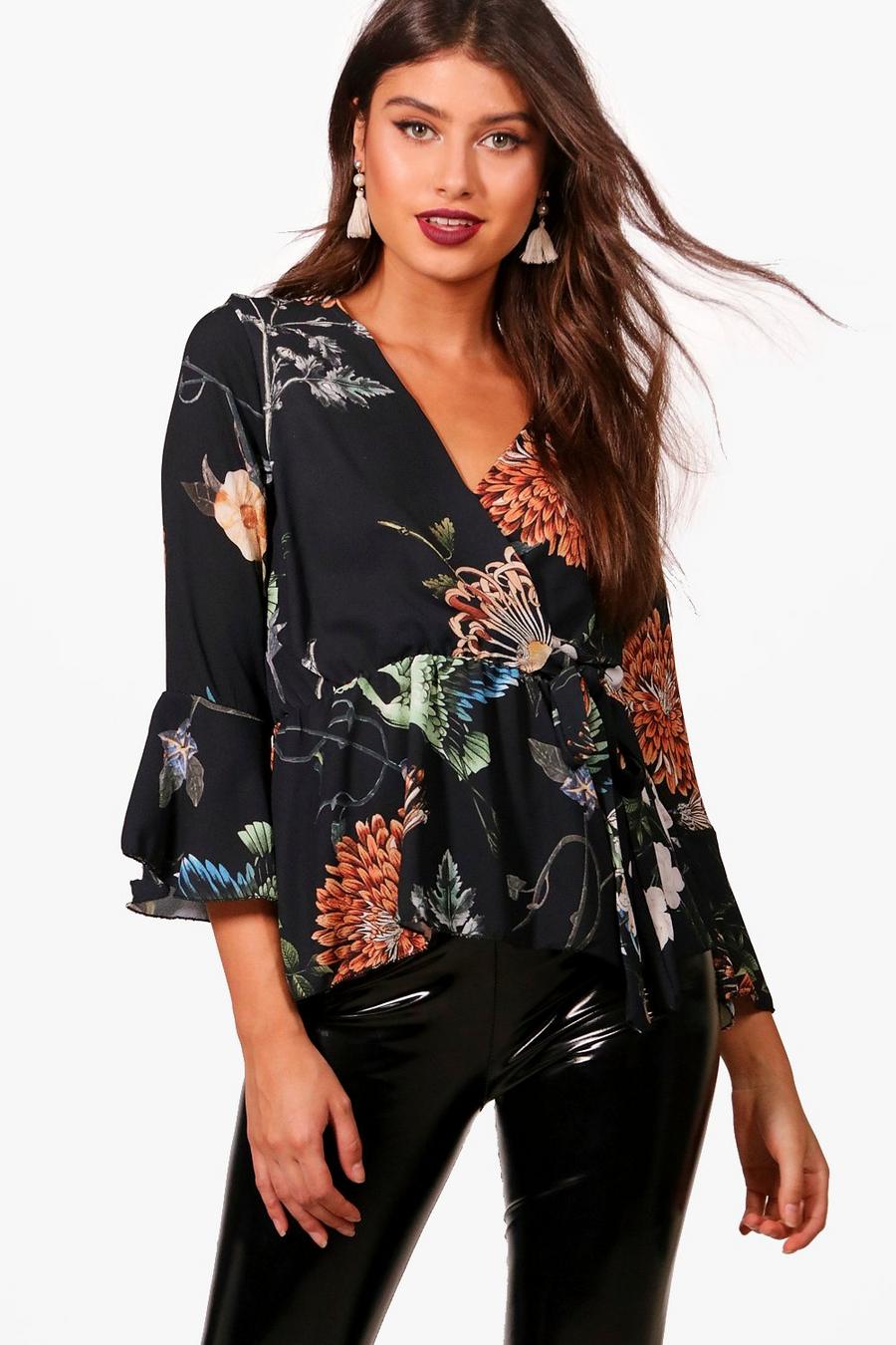 Wrap Over Tie Printed Blouse image number 1