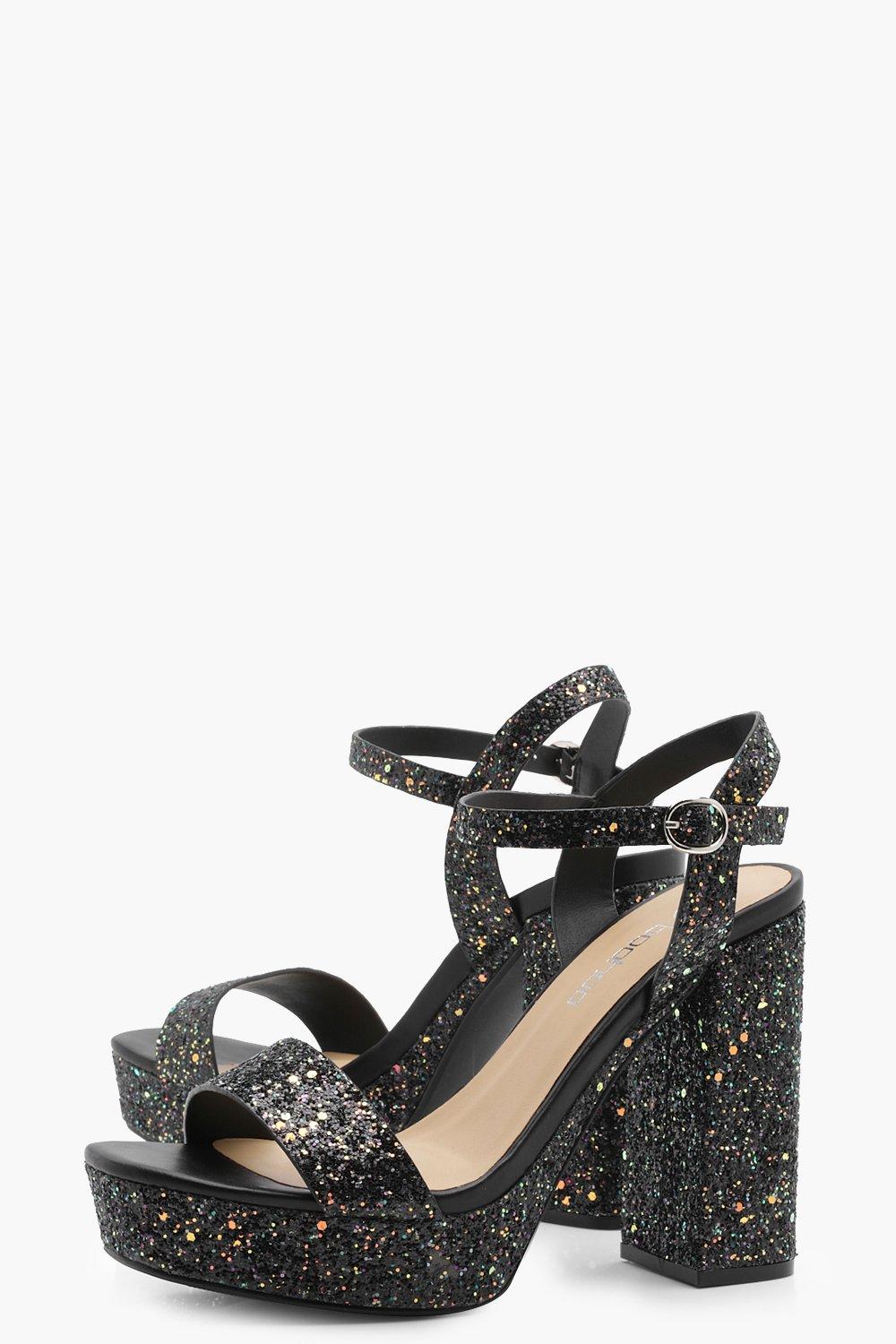 Glitter platform block sales heels