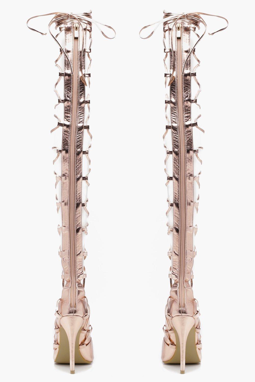 gold thigh high gladiator sandals