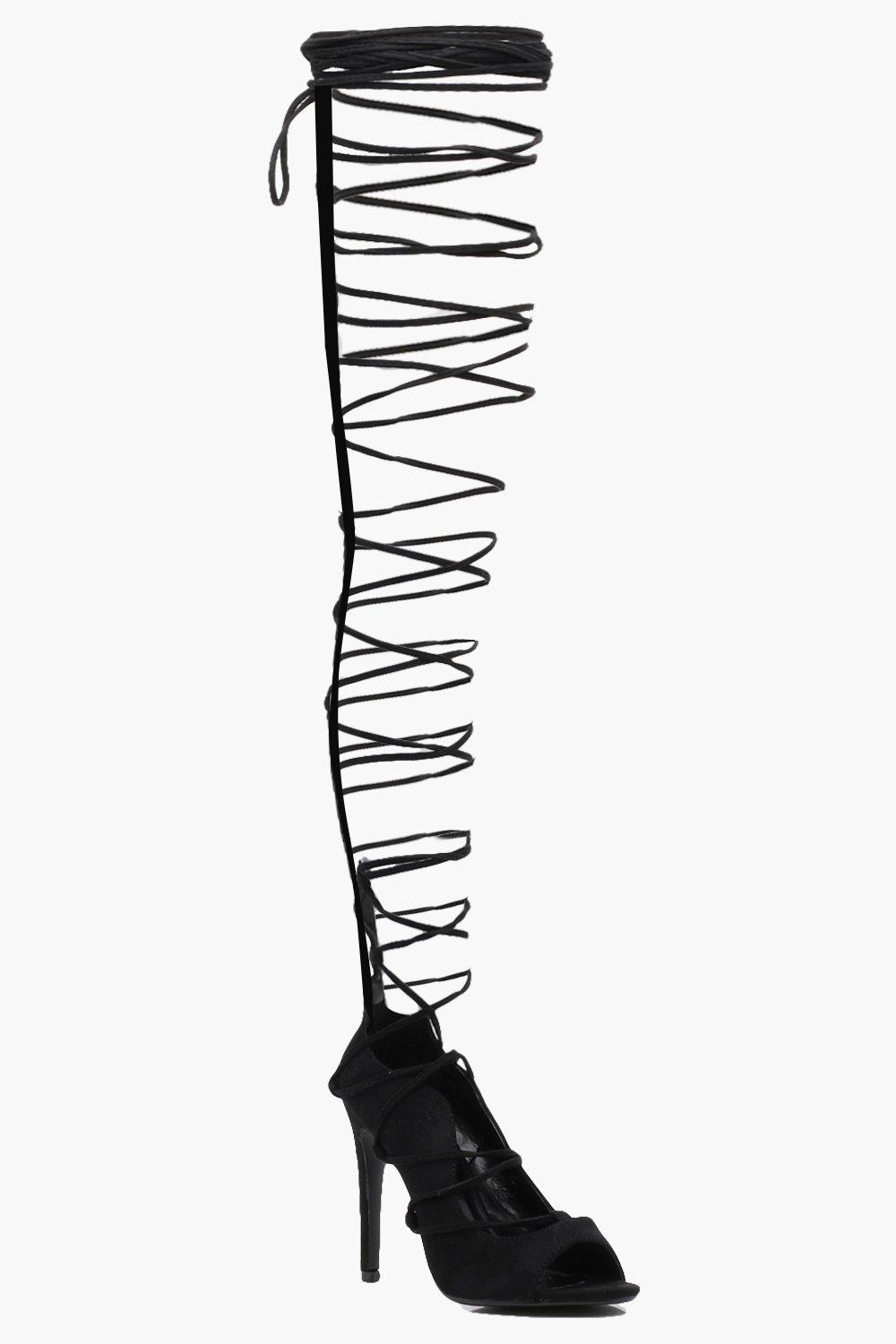 thigh high strappy gladiator heels