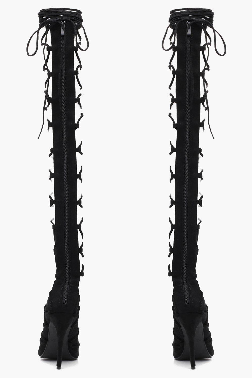 Harriet Lace Up Thigh High Gladiator Heels boohoo