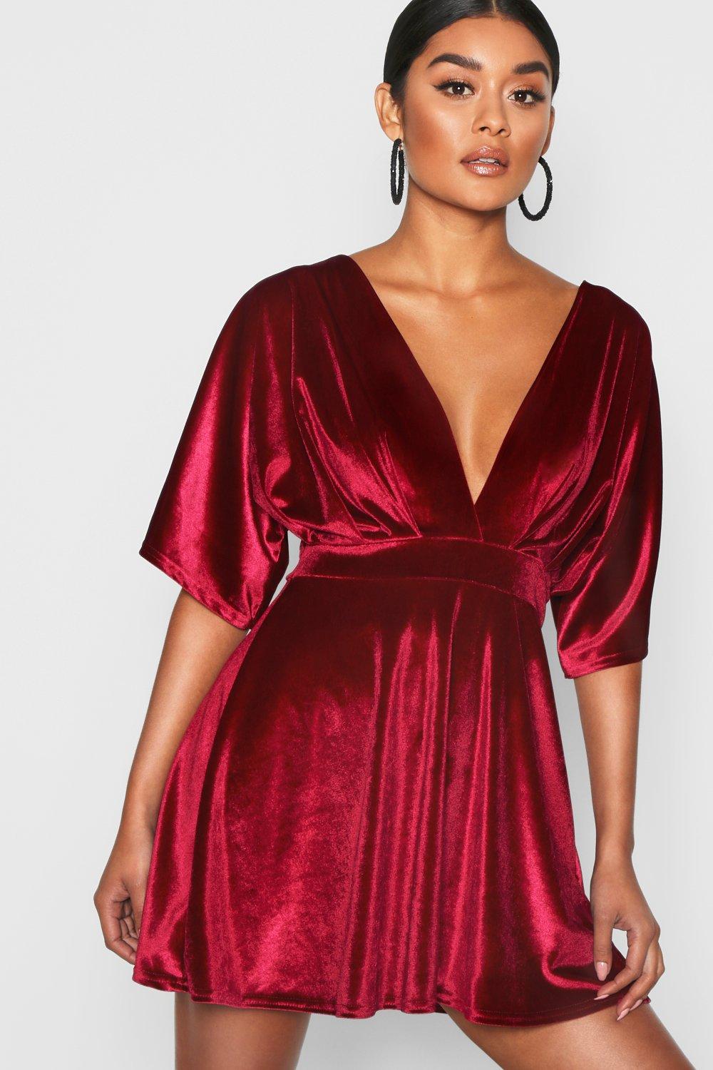 boohoo red velvet dress