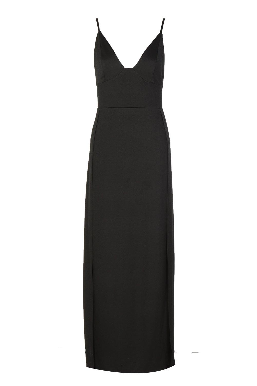 High Split Plunge Neck Maxi Dress in Black