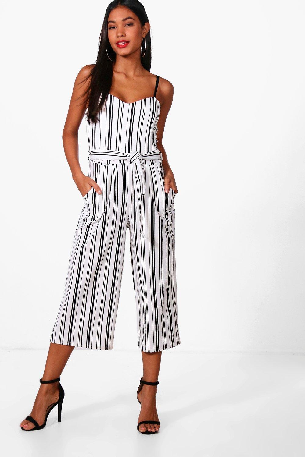 black and white striped jumpsuit boohoo