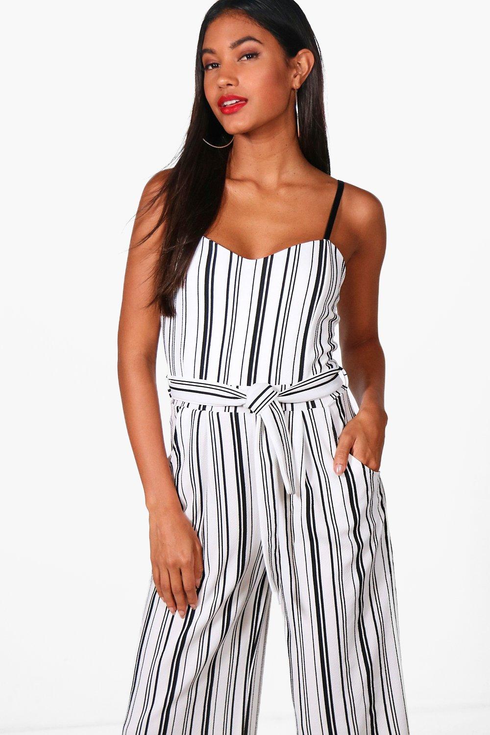 black and white striped jumpsuit boohoo