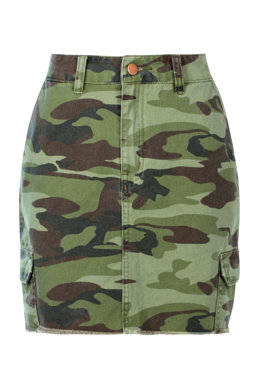 camo print jean skirt