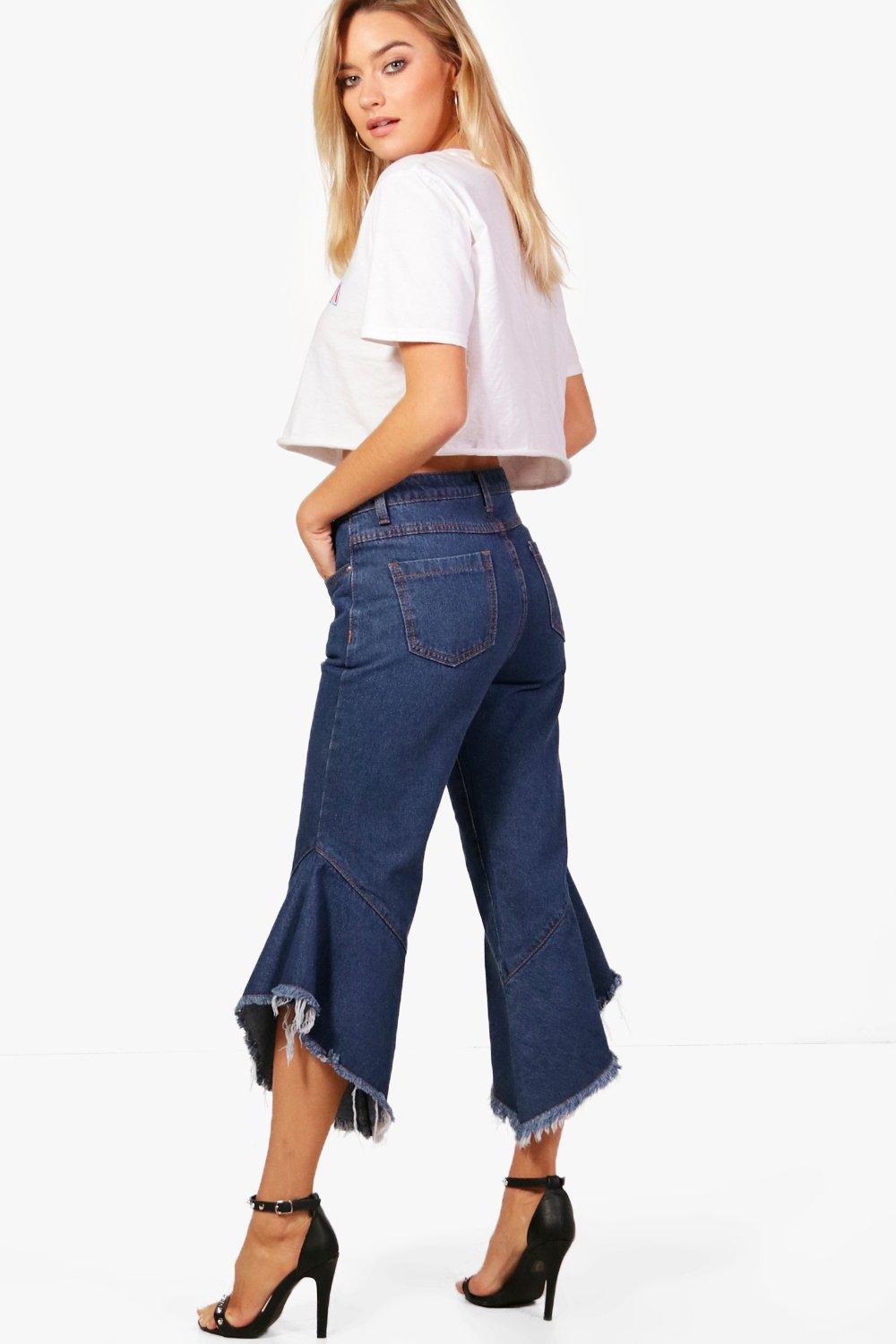 High Waisted Ruffle Hem Jeans