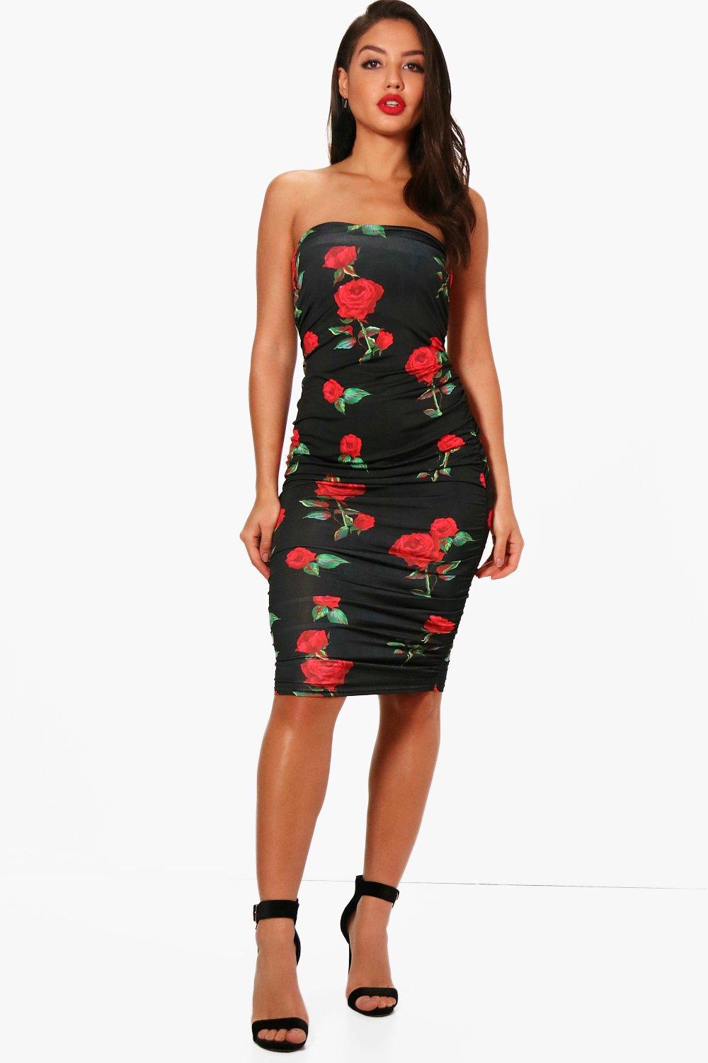 bandeau ruched midi dress