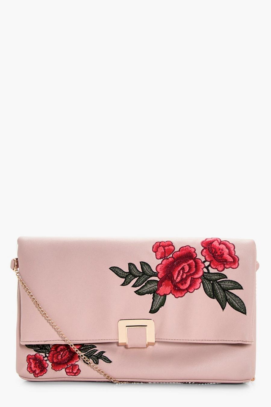 Nude hautfarben Mia Floral Embroidered Oversized Clutch Bag image number 1