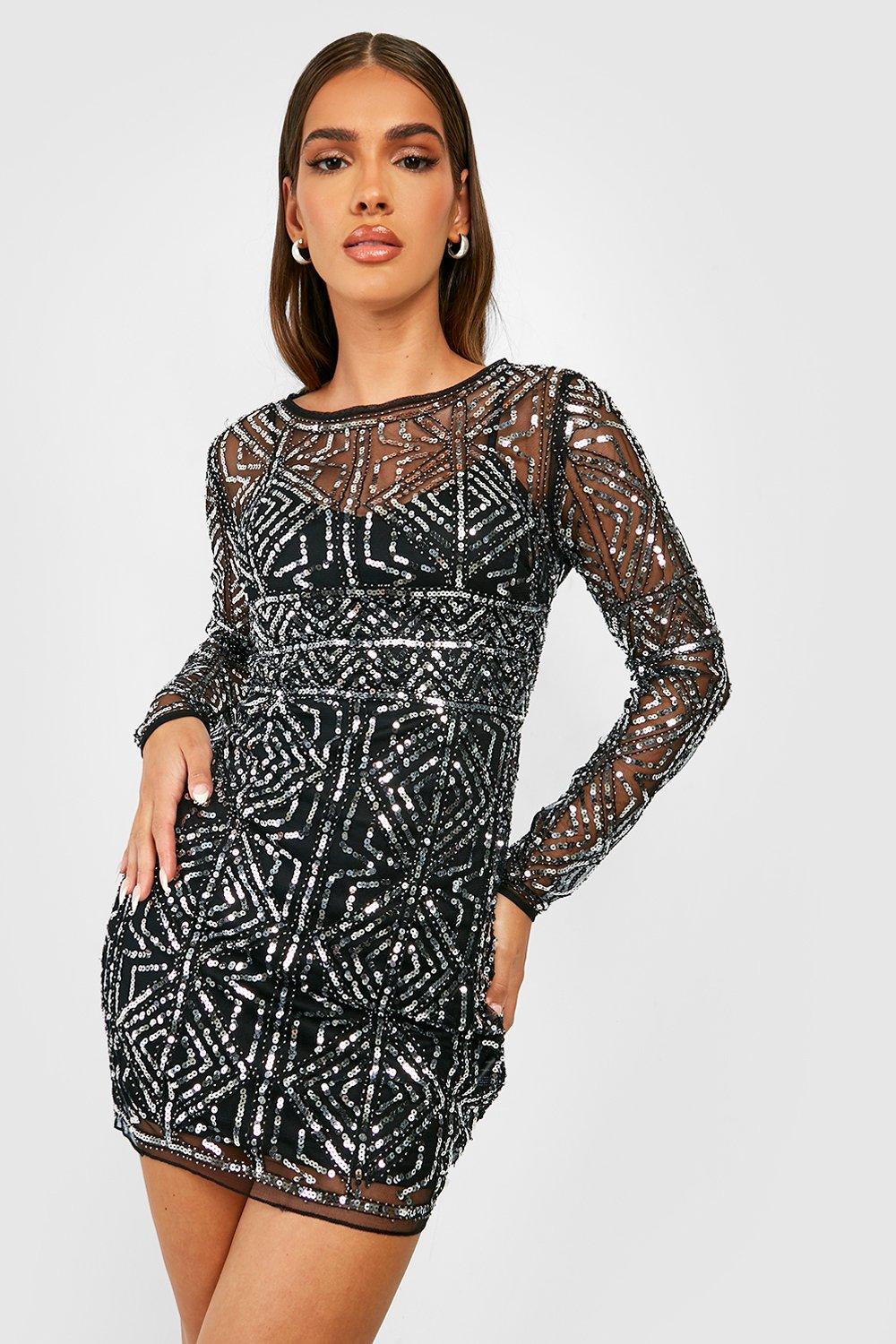 Black embellished bodycon dress hotsell