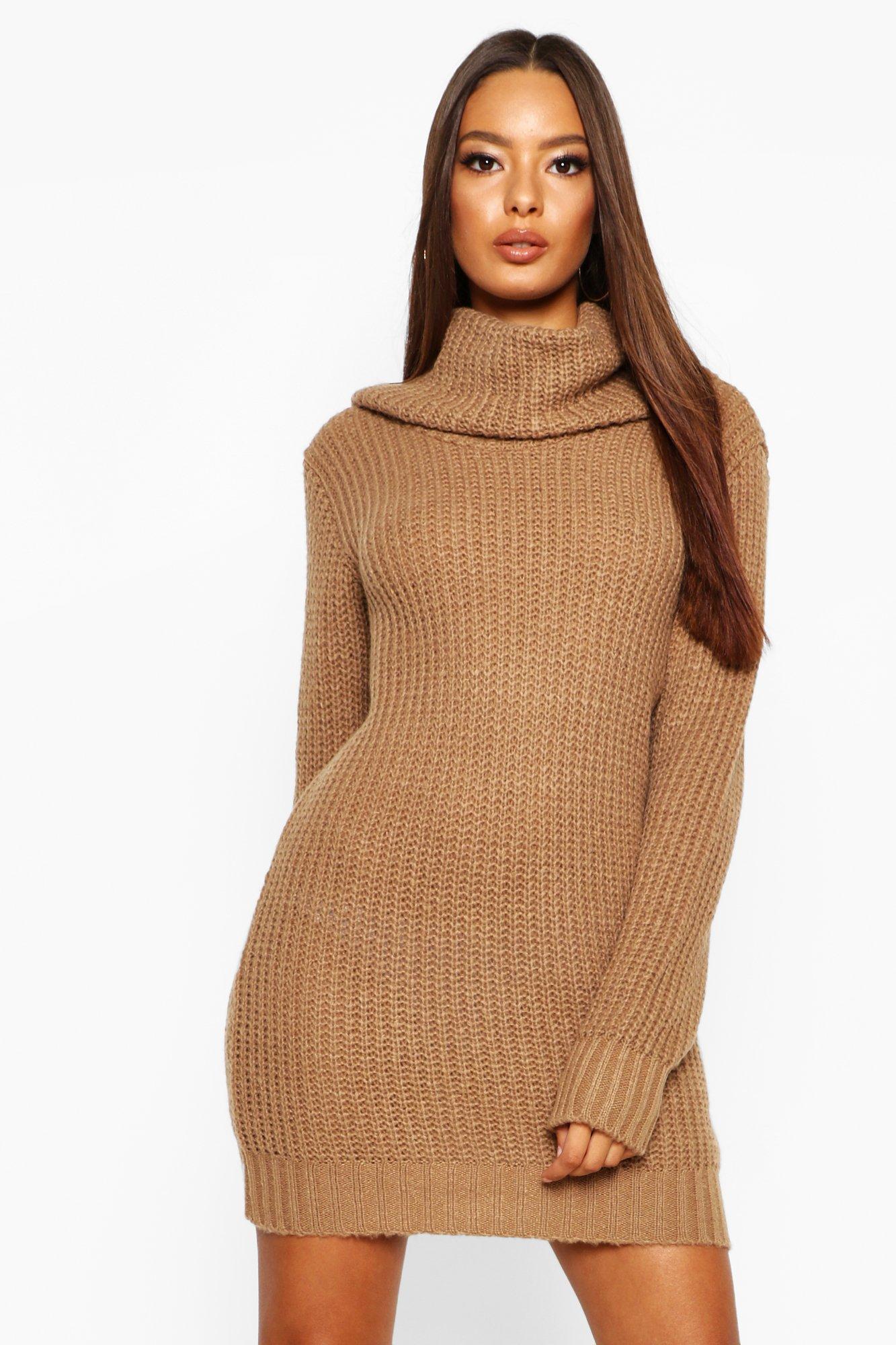 Oversized Soft Knit Cowl Neck Jumper Dress