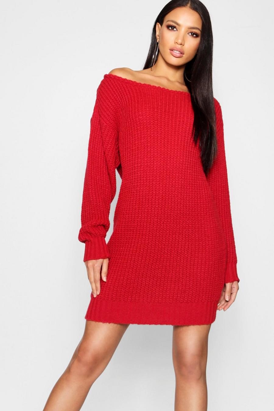 Cherry Soft Knit Slash Neck Sweater Dress image number 1