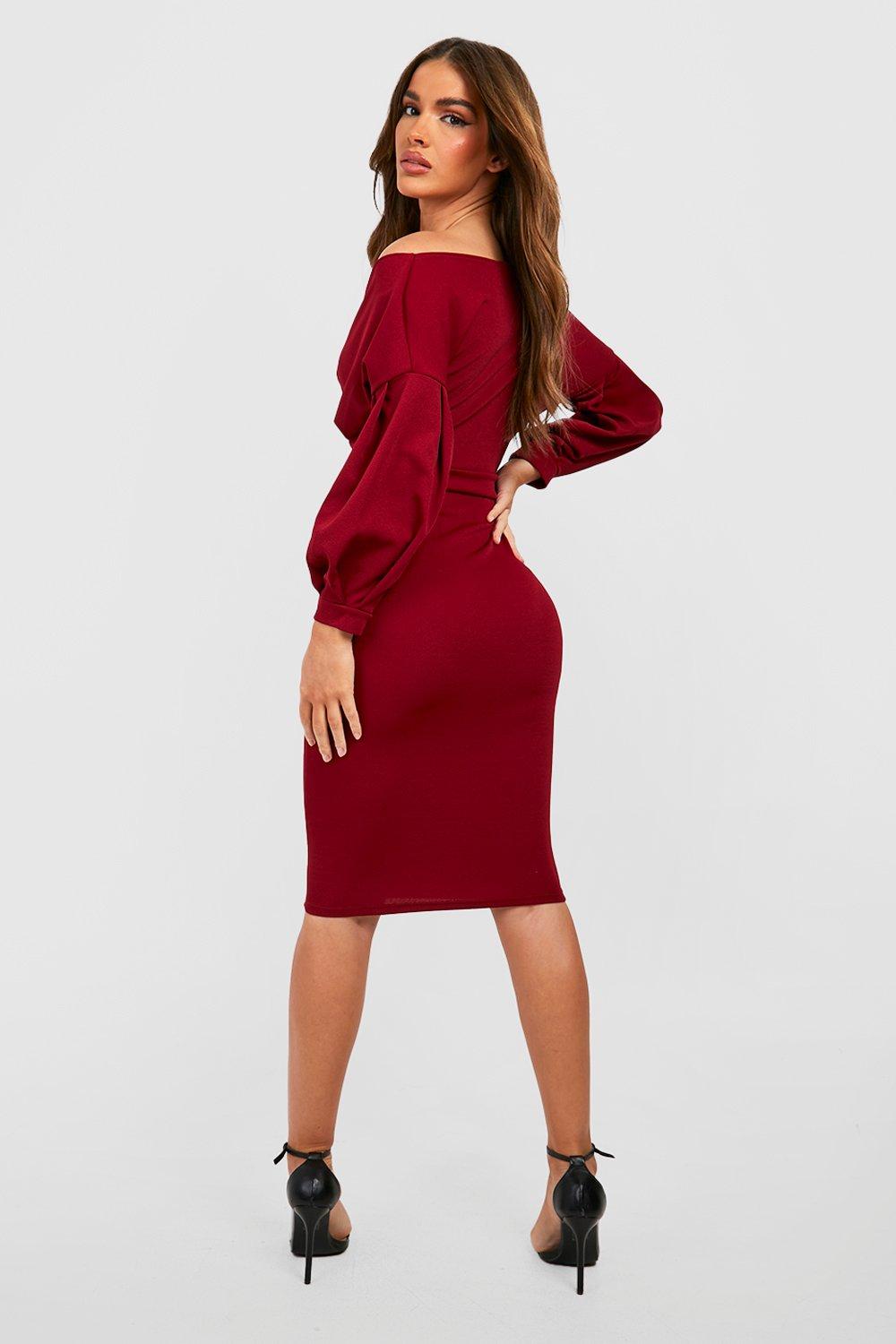 Boohoo red outlet off shoulder dress