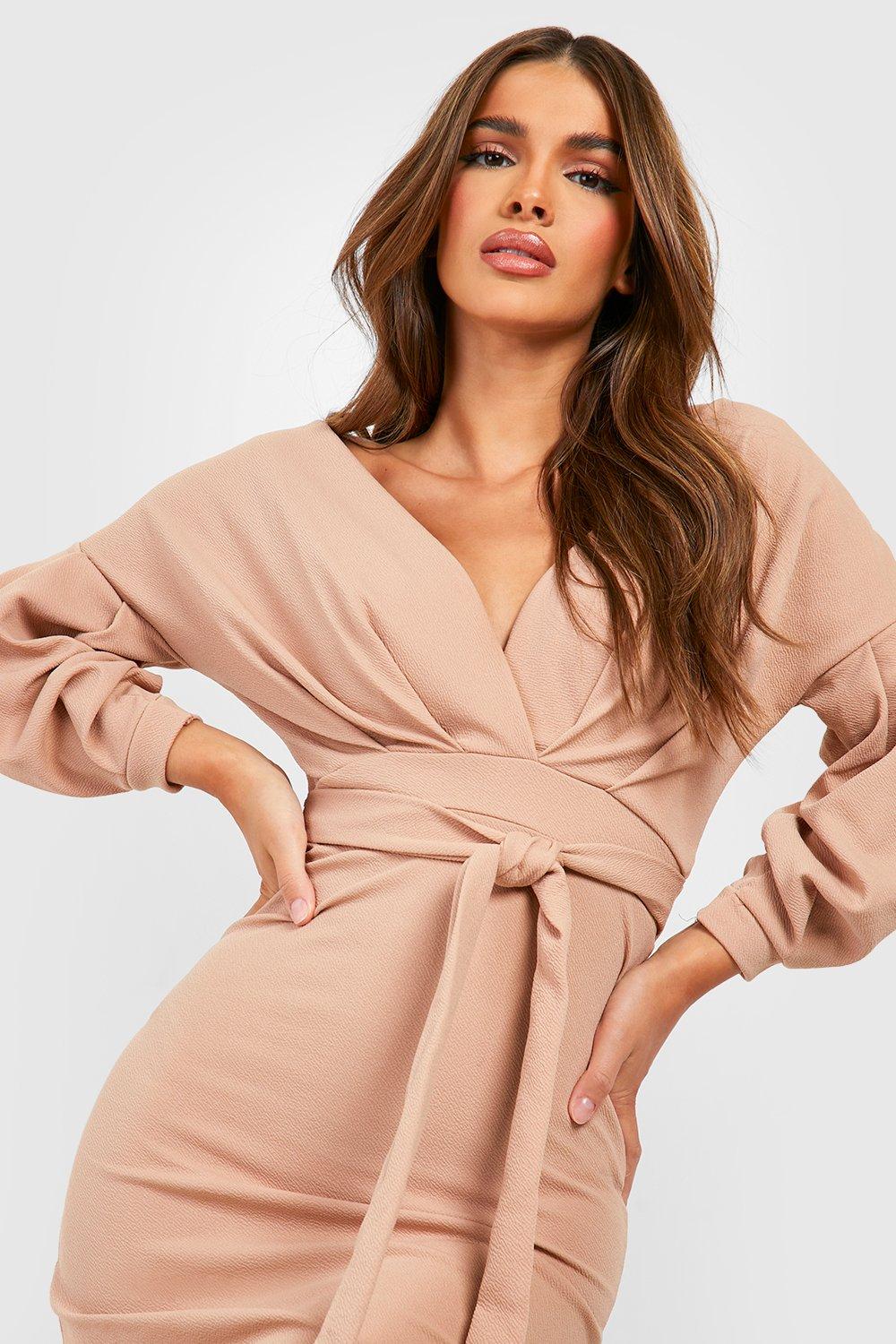 off the shoulder wrap mini dress