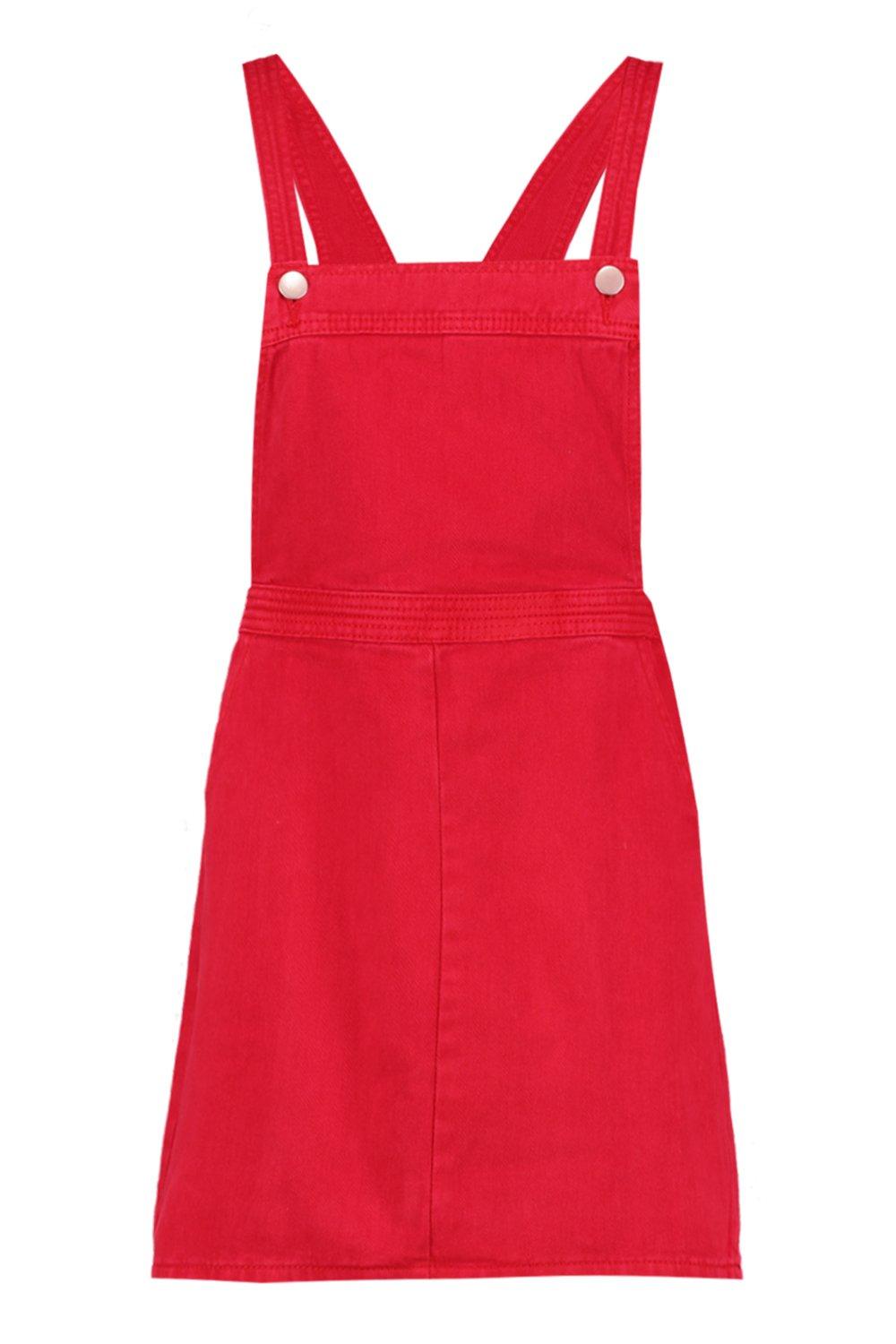 Red denim sale pinafore dress