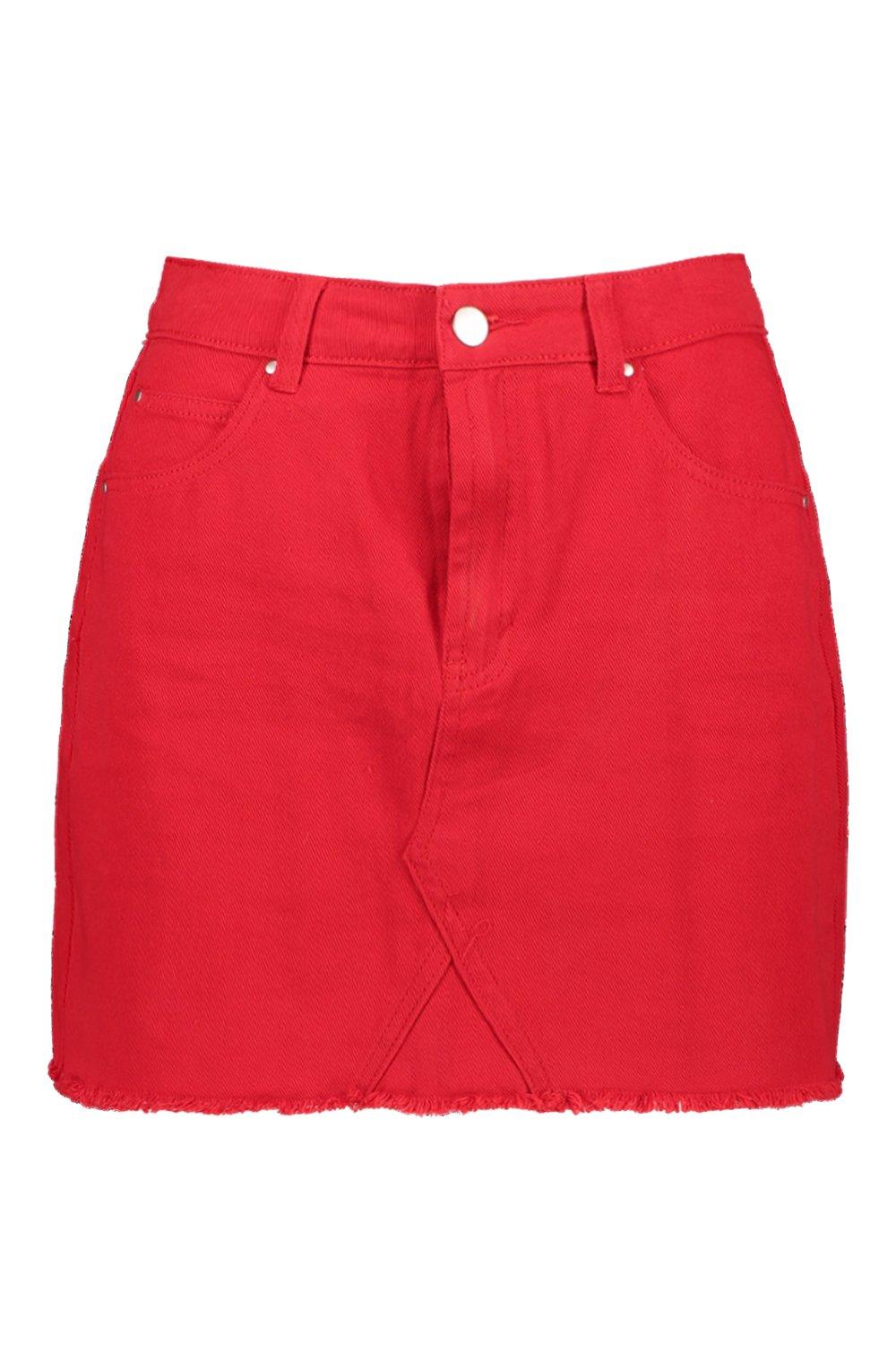 red jean skirt