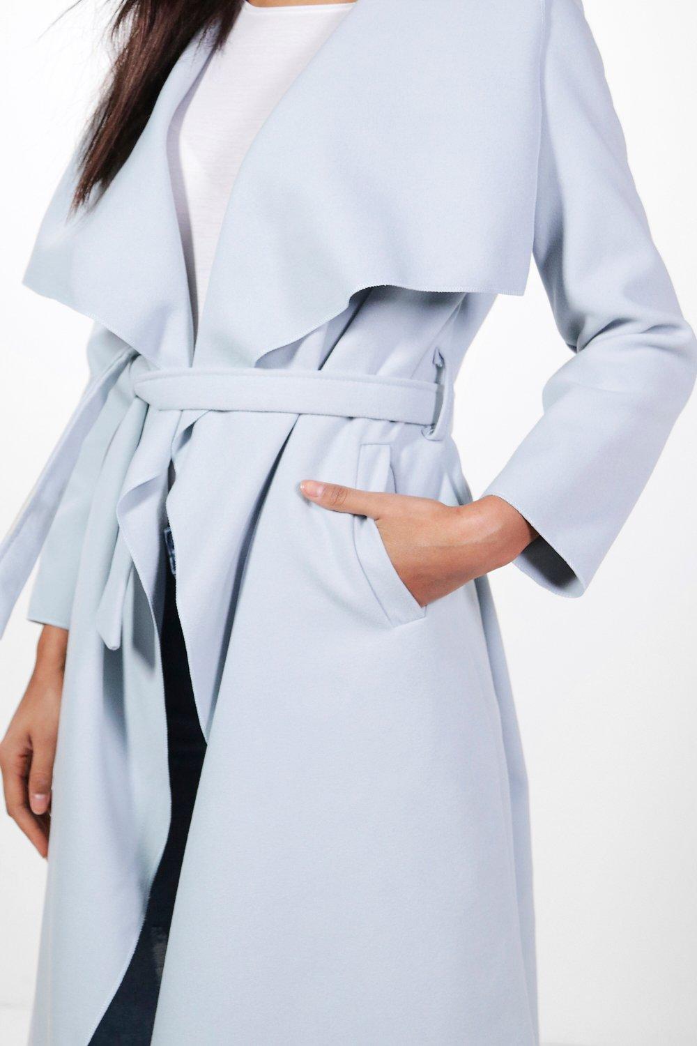 Belted waterfall hot sale coat boohoo