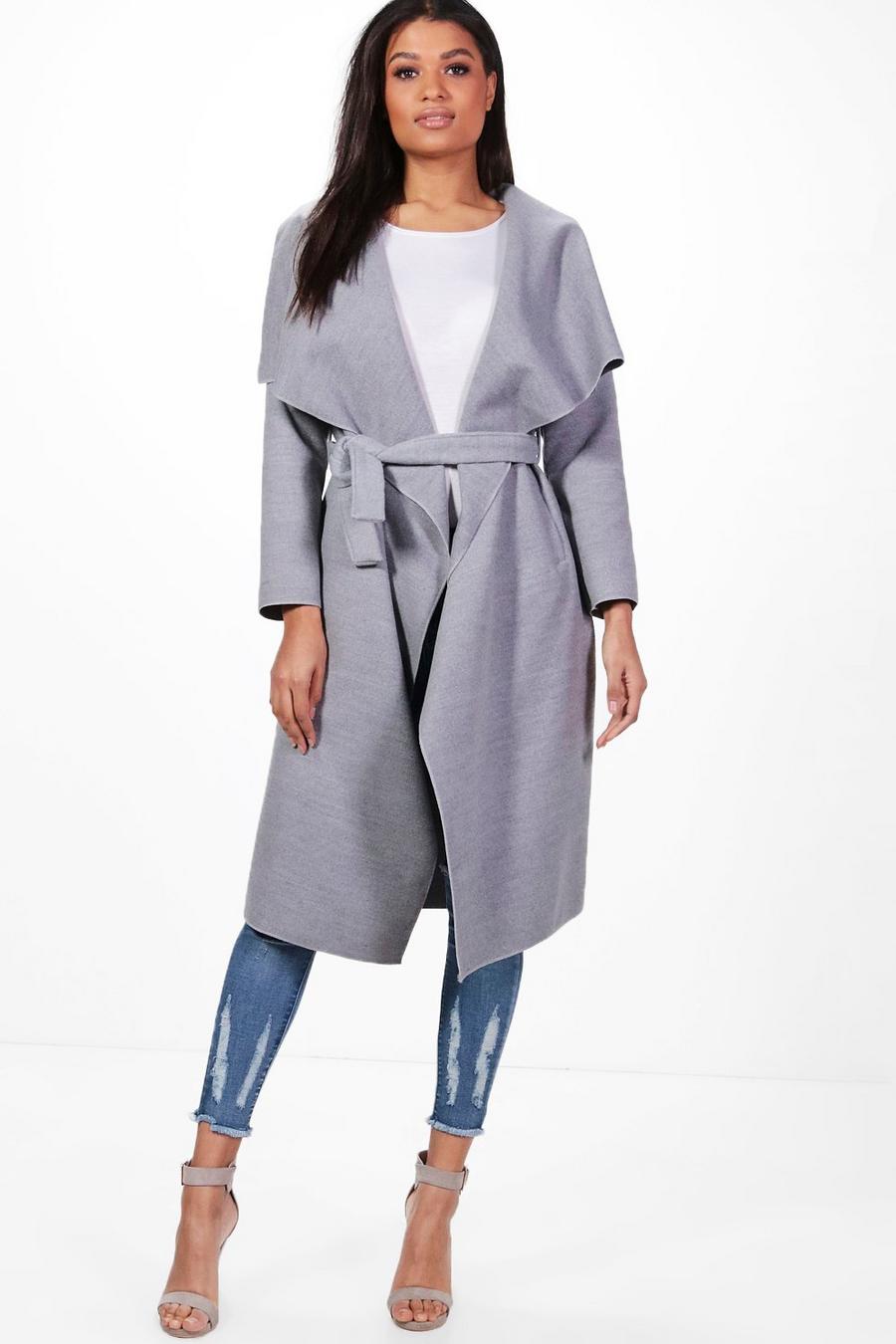 Grey Belted Waterfall Coat