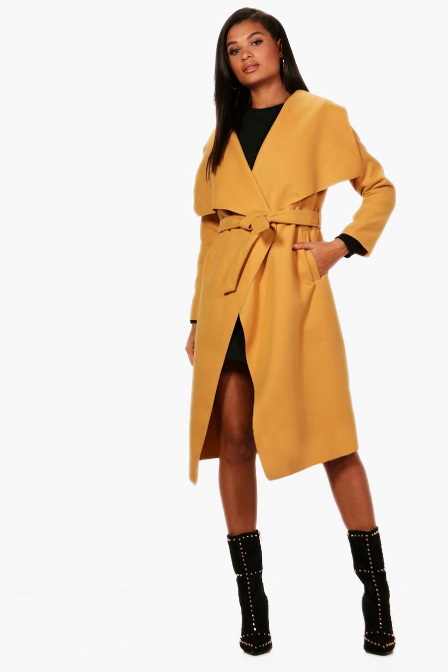 Mustard Belted Waterfall Coat image number 1