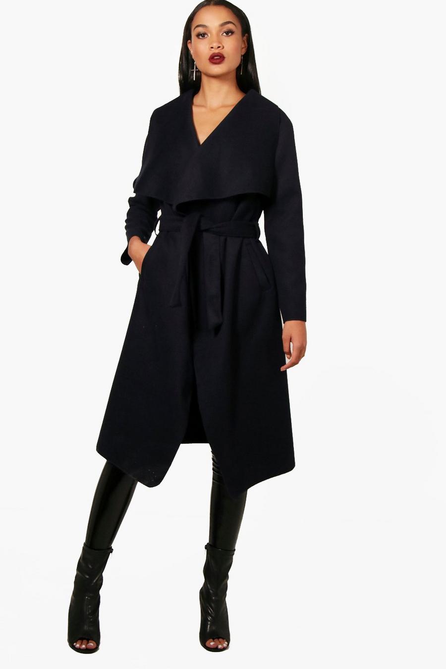 Navy Belted Waterfall Coat image number 1
