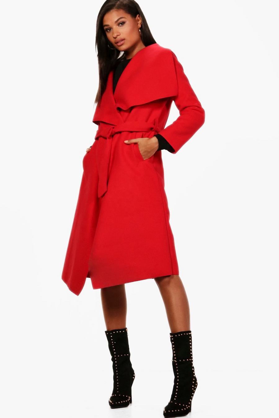 Red Belted Waterfall Coat image number 1