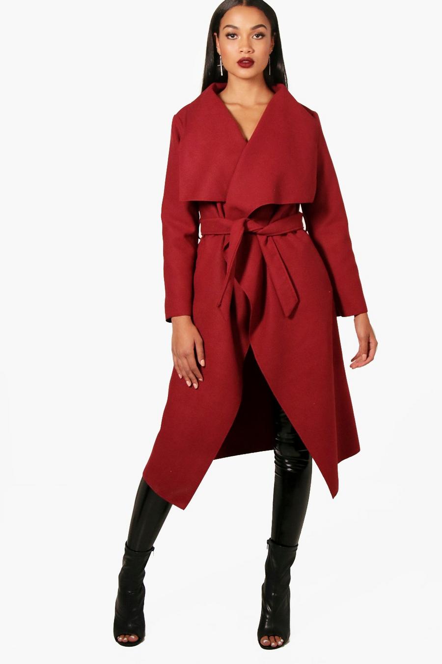 Wine Belted Waterfall Coat image number 1