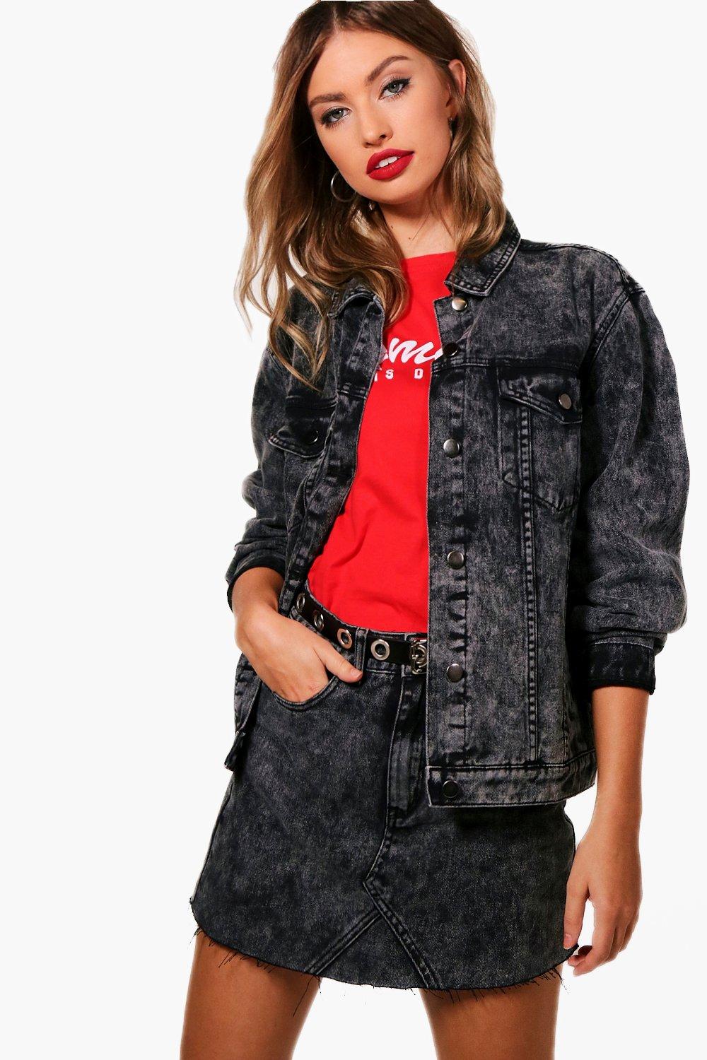 red acid wash denim jacket