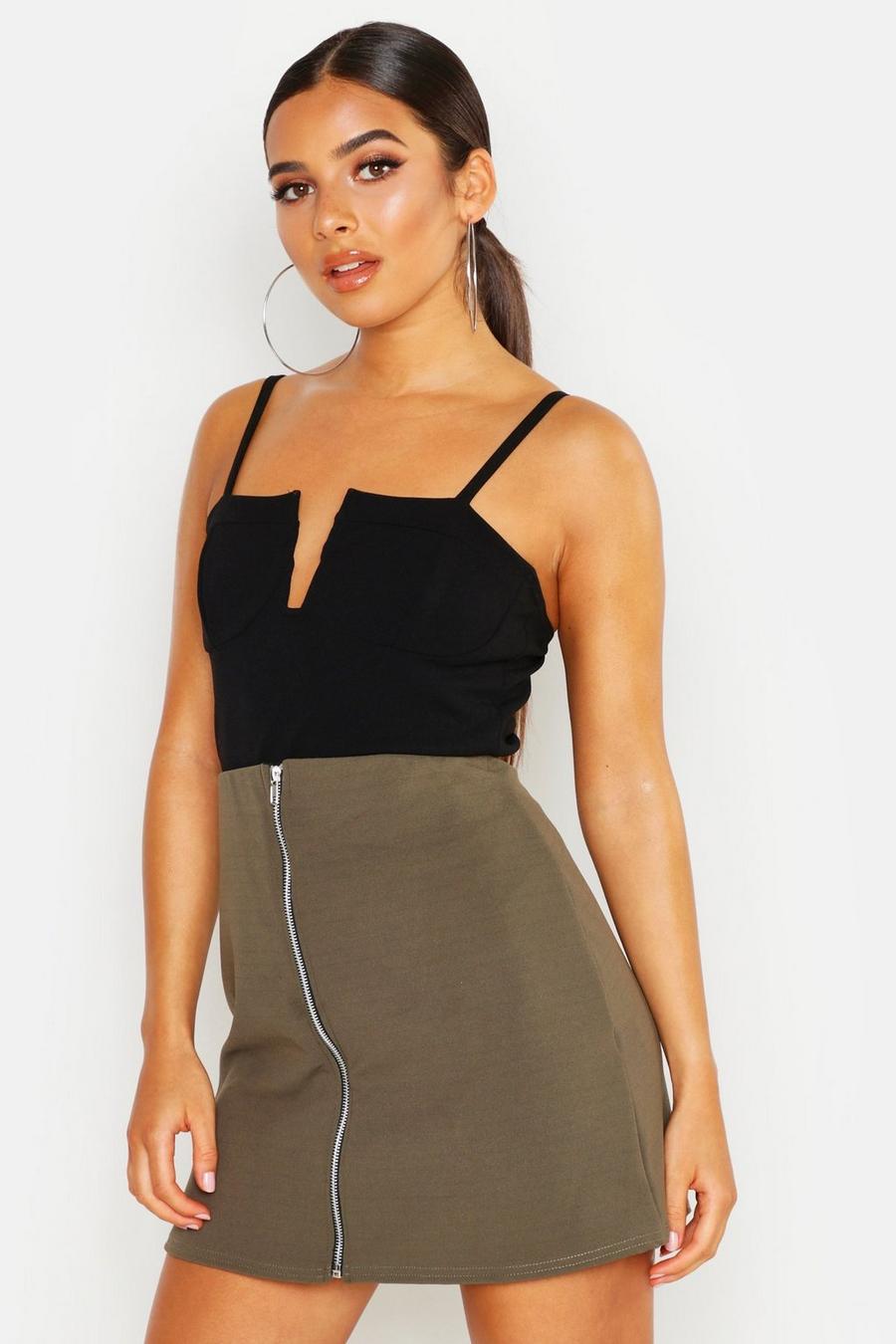 Khaki Zip Through A Line Mini Skirt image number 1