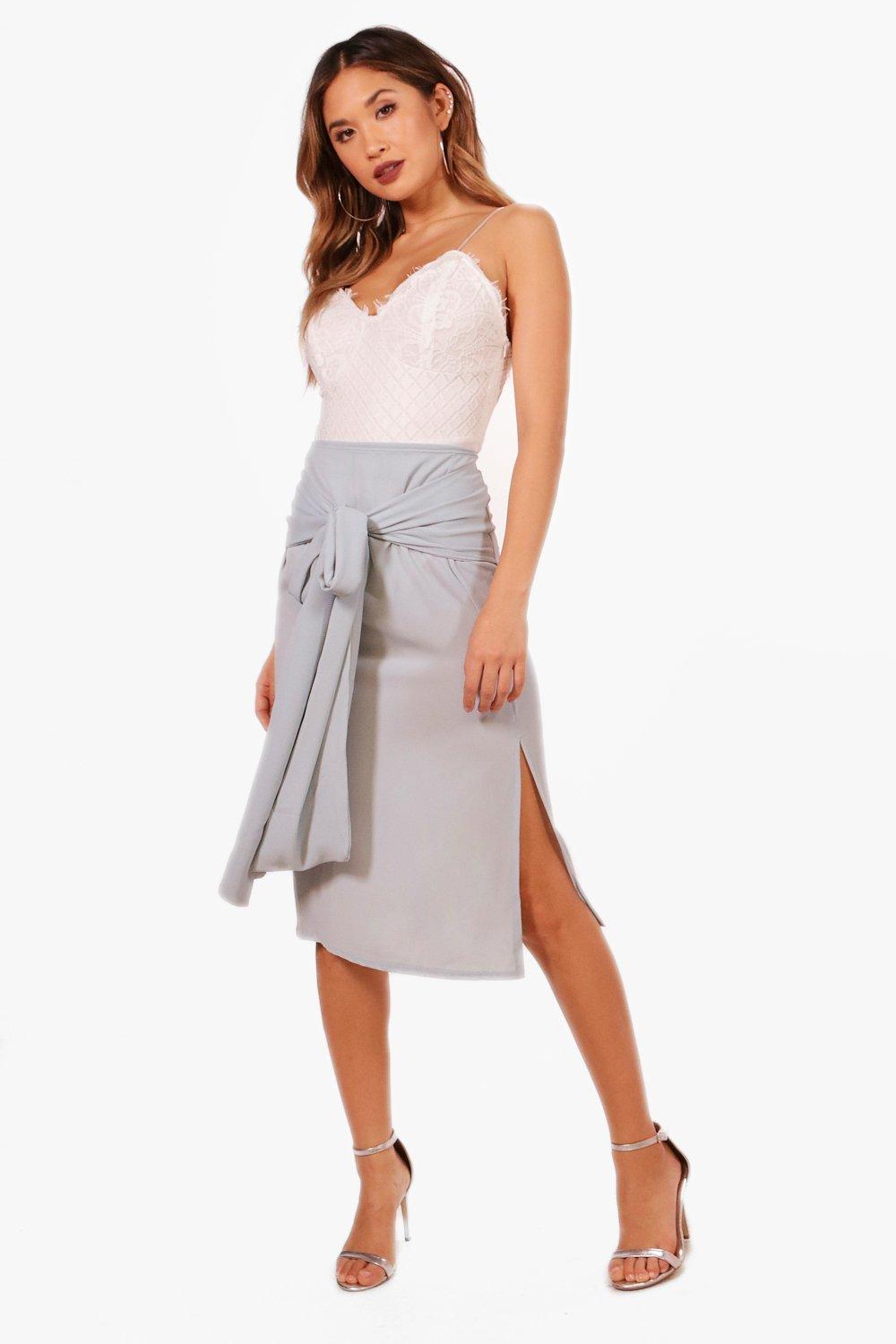 Woven Extreme Tie Midi Skirt  boohoo