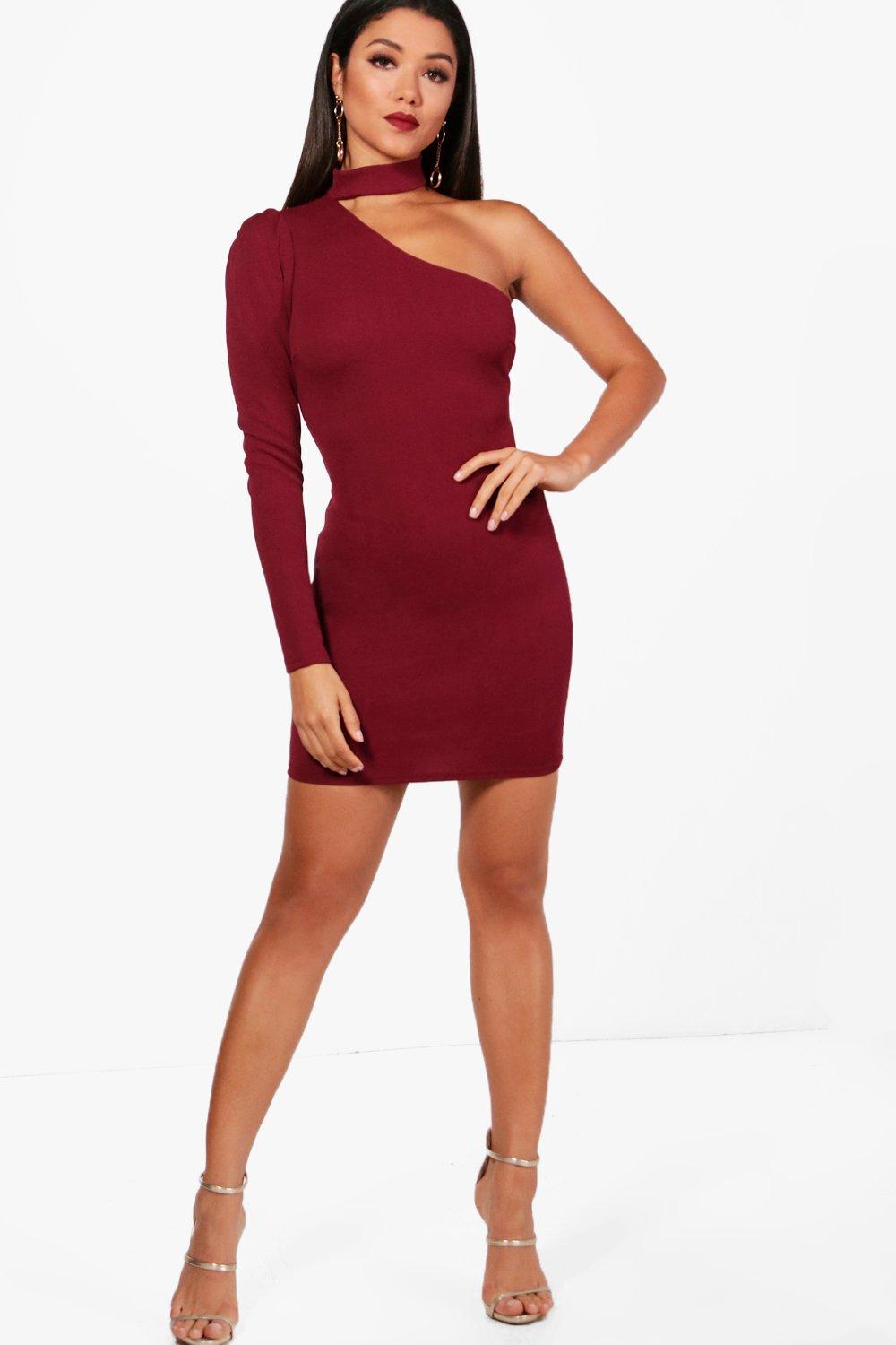 one shoulder choker dress