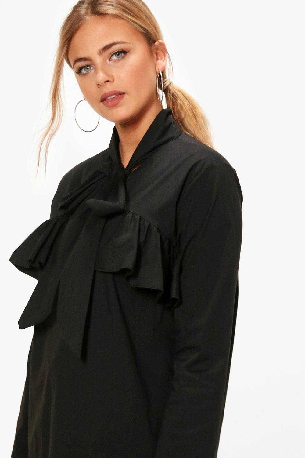 Satin Ruffle Pussy Bow Blouse