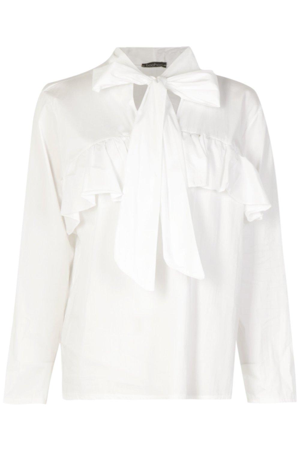 white ruffle blouse boohoo