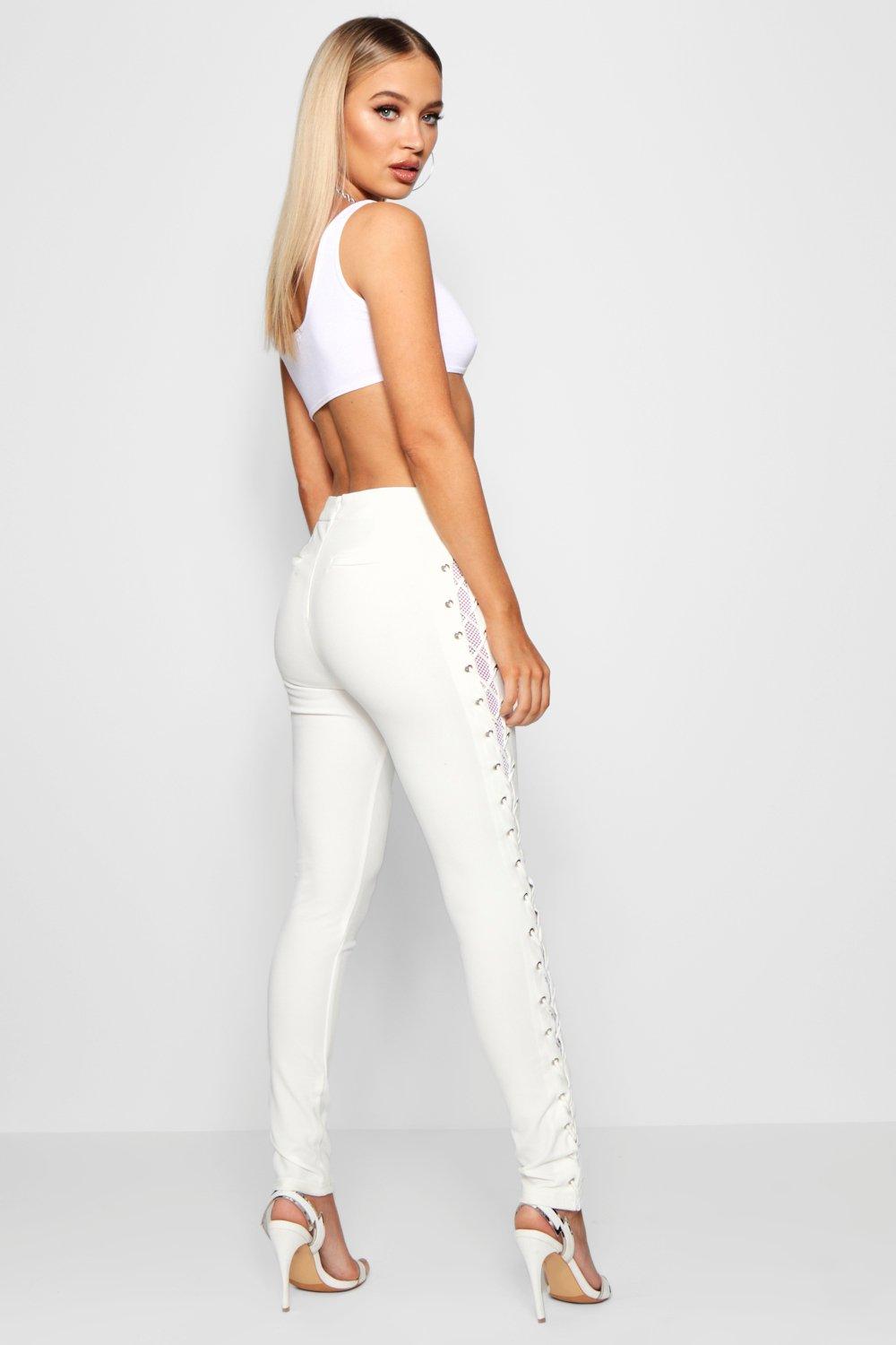 Lace Up Side & Mesh Detail Slim Trouser | boohoo Lace Up Side & Mesh Detail Slim Trouser | boohoo