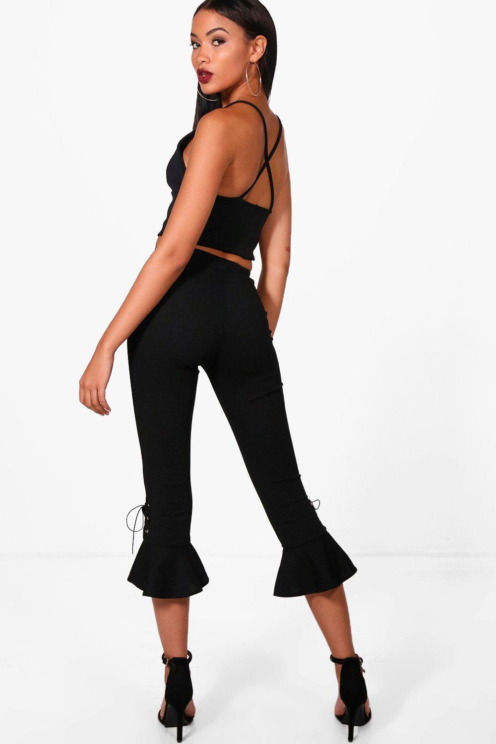 Lace Up Pu Slim Fit Split Hem Pants